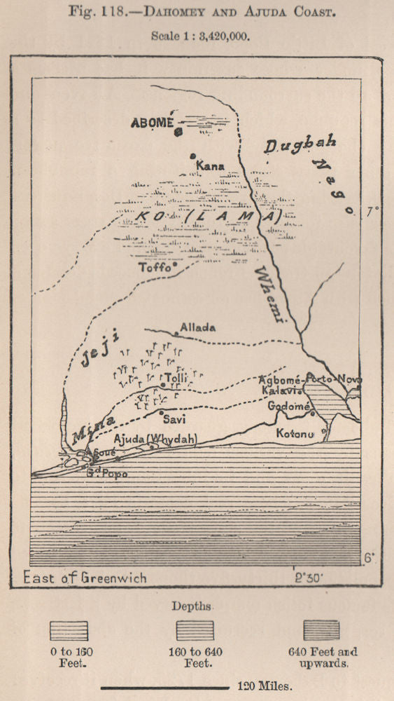 Dahomey (Benin) & Ajuda (Ouidah) Coast. Abomey. Cotonou. Benin 1885 old map